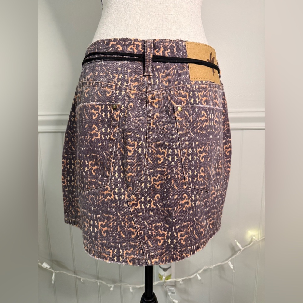 NWT ONE TEASPOON Aztec Leopard Brown and Orange Denim Mini Skirt - Picture 2 of 6